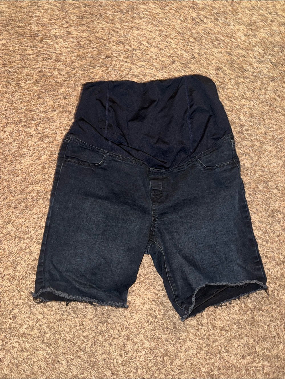 Maternity Dark black Denim Jean Shorts with Stretch Waistband